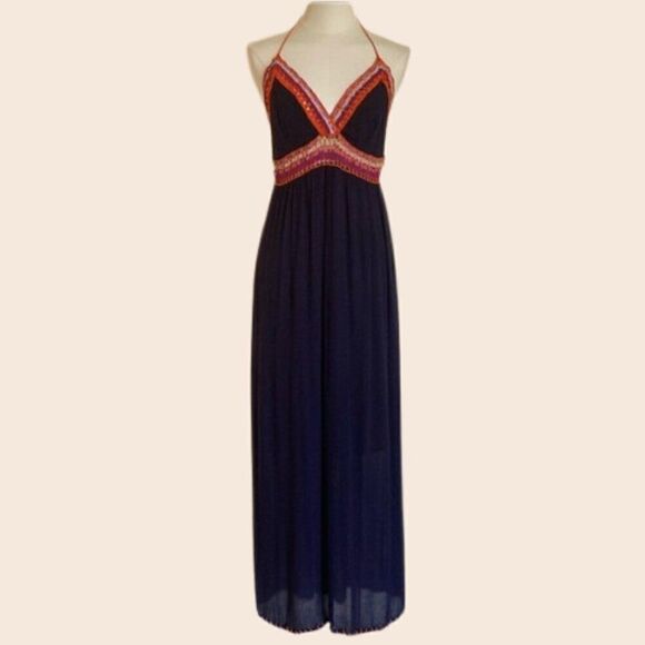 Indigo Rein Navy Blue Boho Maxi Summer Dress Size Medium - Picture 1 of 10